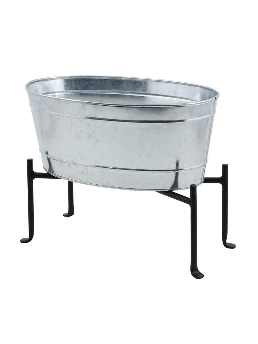 Achla Designs Mini Oval Galvanized Tub With Folding Stand - Image 3