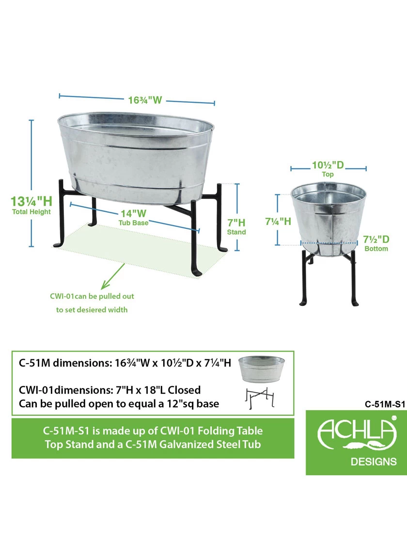 Achla Designs Mini Oval Galvanized Tub With Folding Stand - Image 5